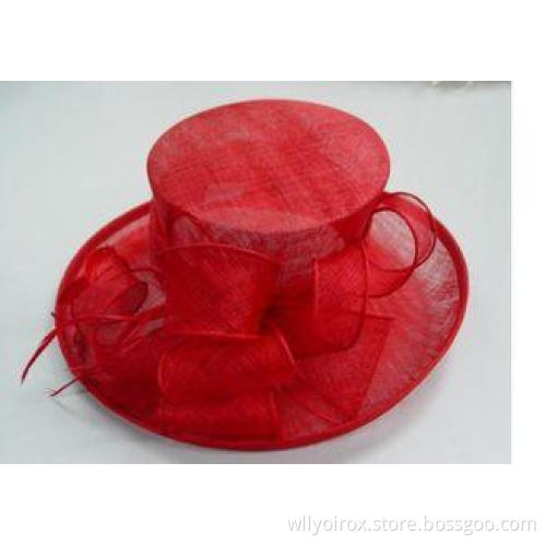 Big Crown Red Sinamay Ladies Hats For Wedding , Nice Overlo